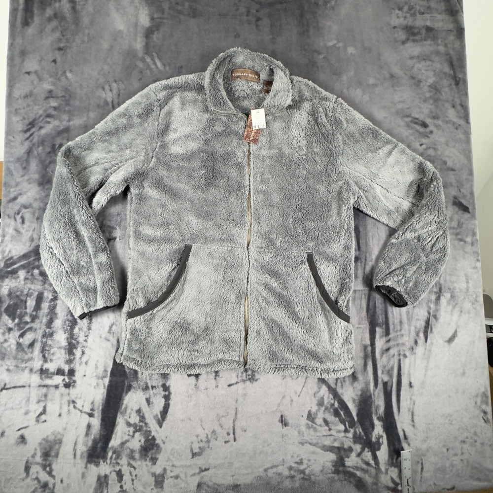 NWT Woodland Trail Fleece Jacket Mens Medium Grey Full Zip High Pile MX055173